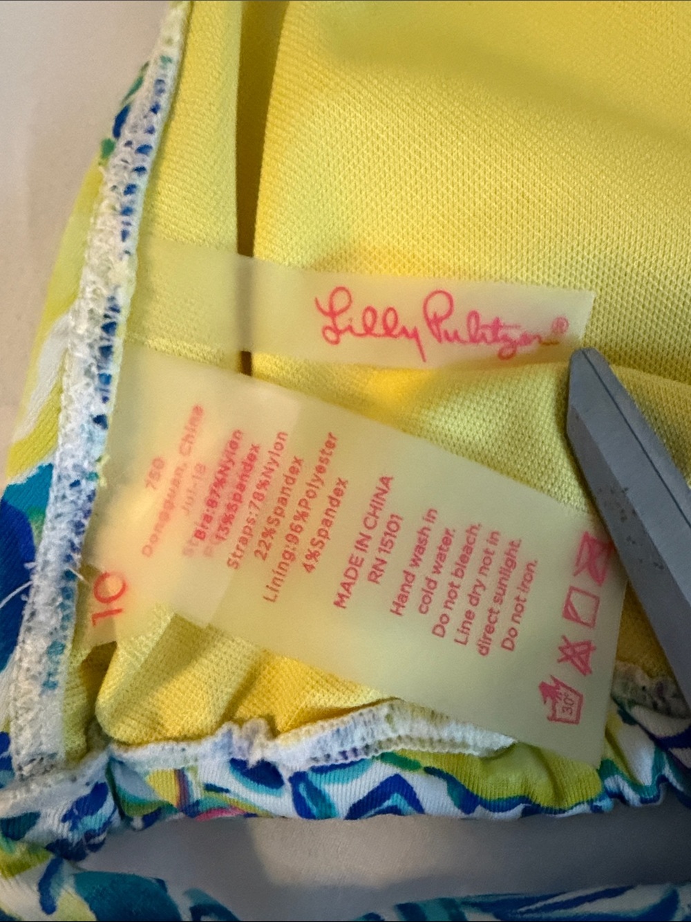 Lilly Pulitzer Blue Floral & Neon Pink Two-Piece Bikini Set - Picture 6 of 10